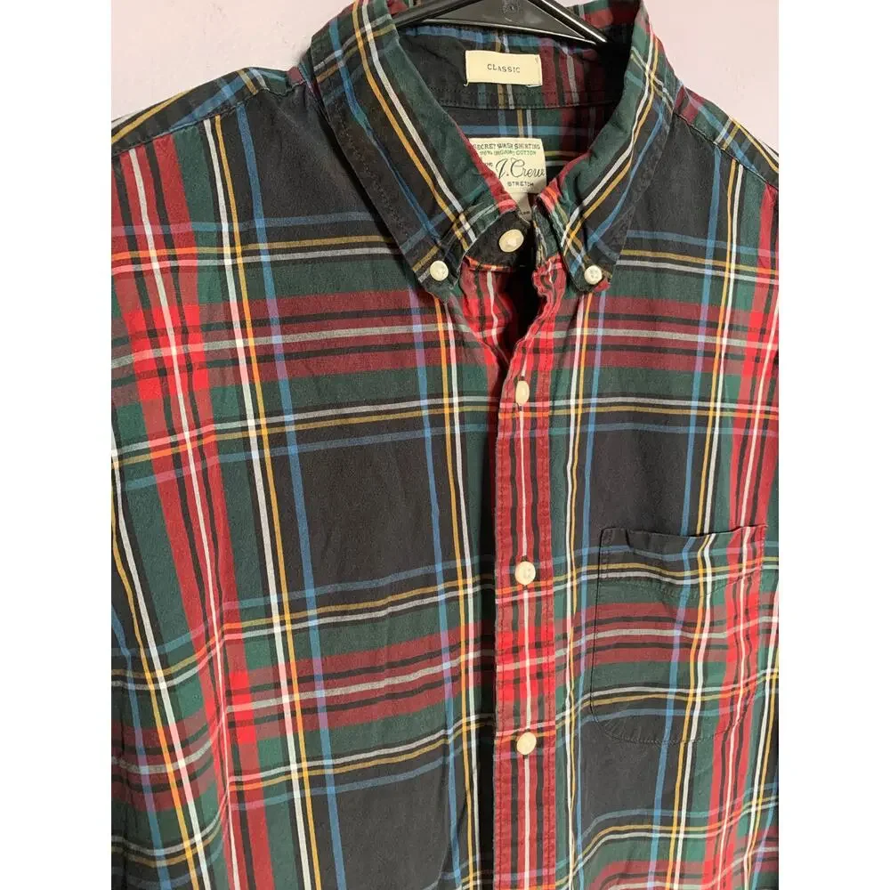 J.Crew 98% organic Secret Wash Shirting stretch button up plaid‎ Men's Large